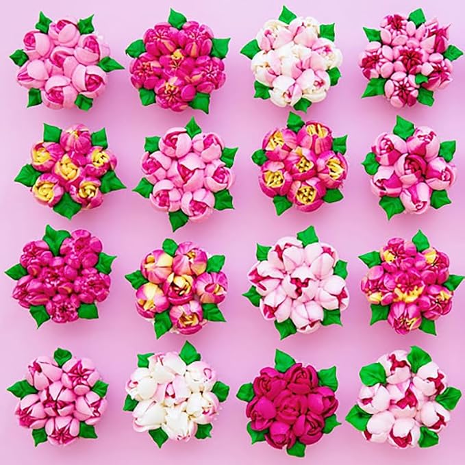 7 Pieces Stainless Steel Small Cake Decorating Russian Tulip Flower Icing Tips Kit with 1pcs Tri-Colors Coupler, Cupcake Decorations Set, Pastry Baking Tools,Plastic Box Package