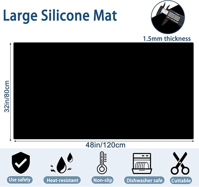 Large Silicone Mat, 48"x32"(120cmx80cm) Silicone Mats for Kitchen Counter, Non-Slip Heat Resistant Mat, Kitchen Counter Mat, Waterproof Countertop Protector for Craft, Light Gray