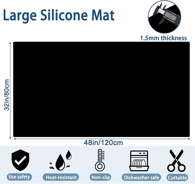 Large Silicone Mat, 48"x32"(120cmx80cm) Silicone Mats for Kitchen Counter, Non-Slip Heat Resistant Mat, Kitchen Counter Mat, Waterproof Countertop Protector for Craft, Light Brown