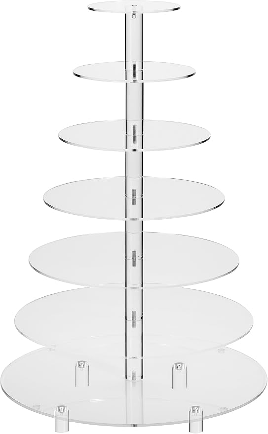 Jusalpha 7 Tier Round Acrylic Glass Cupcake Stand-cake stand-dessert stand, cupcake Tower 7 Tier With Base (7RF-S)