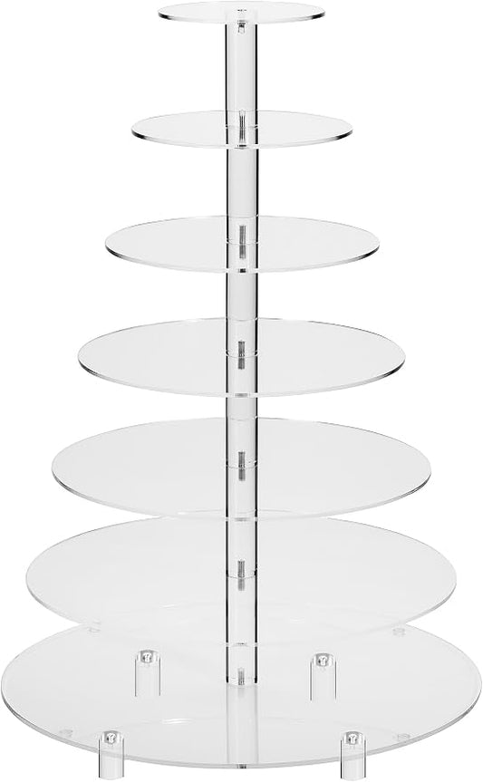 Jusalpha 7 Tier Round Acrylic Glass Cupcake Stand-cake stand-dessert stand, cupcake Tower 7 Tier With Base (7RF-S)