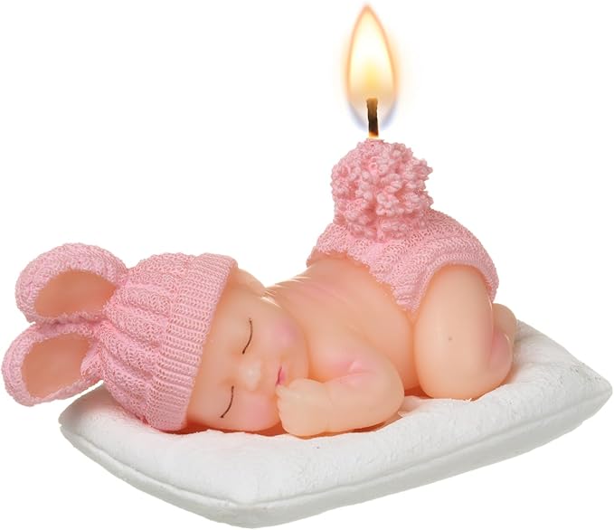 Pink Baby Shower Candle Favors – Adorable Sleeping Baby Cake Topper, Girl Baby Shower Decorations, Gender Reveal Return Gifts Party Supplies(Pink)