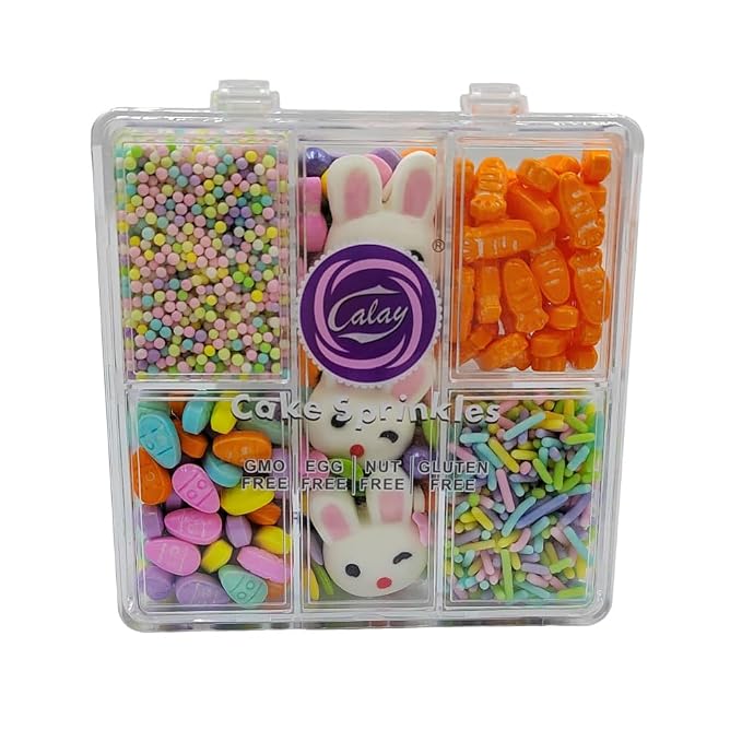 Easter Sprinkles for Cupcakes, Edible Carrot Easter Egg Sprinkles with Sugar Pearls Jimmies Nonpareils and 3 Pieces Bunnys for Cake Decorating Baking Cookies Cupcake Topper