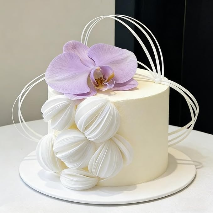 60PCS/80PCS Wafer Paper Round Pieces 3D Spherical Cake Edges Rice Paper Swan Rose Flower Round Cupcake Decoration Inserts (80, White, Large)