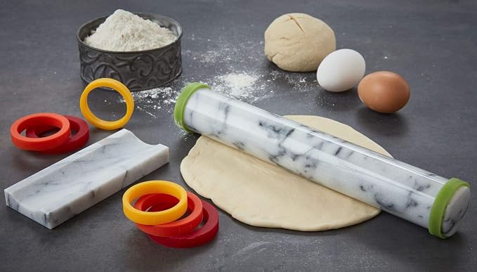 JEmarble Adjustable Rolling Pin with Silicone Guide Rings (Premium Quality)