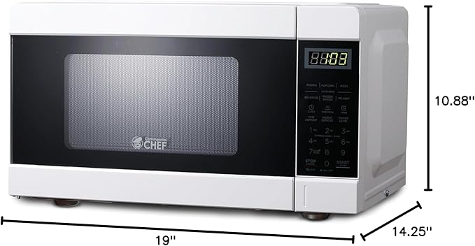 Commercial CHEF CHM990W 900 Watt Counter Top Microwave Oven, 0.9 Cubic Feet, White Cabinet