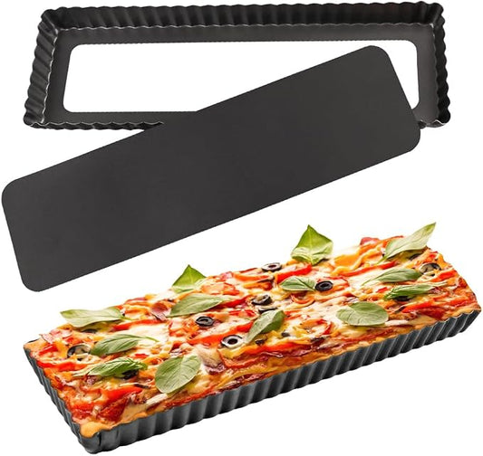 14 Inch Rectangular Tart Pan Set of 2, Nonstick Quiche Pie Pan with Removable Bottom Tart Pan for Pies, Quiche Bakeware, Cheese Cakes, Desserts