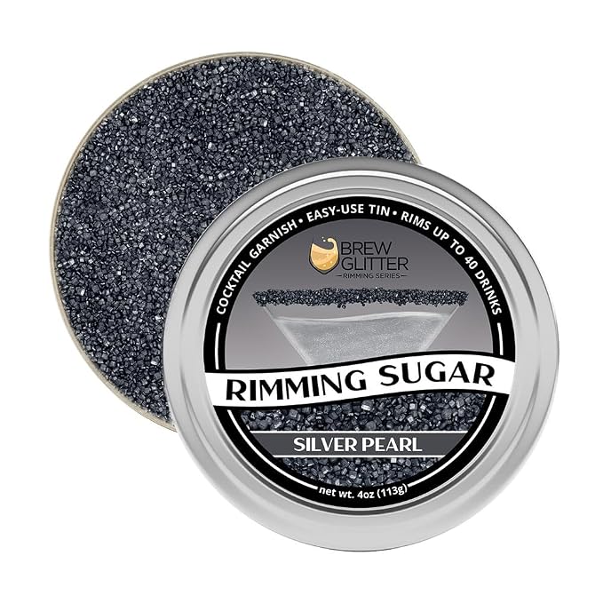 Brew Glitter - Silver Rimming Sugar (4oz, 1x Bar Tin) Cocktail Garnish for Mixed Drinks & Refreshments