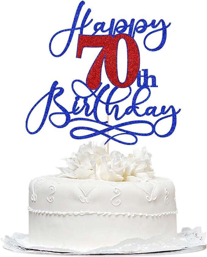Happy 70th Birthday Cake Topper,Deep blue font red Numbers 70th Birthday Cake Decoration,Hello 70, Cheers to 70 Years/70th Anniversary,70& Fabulous Party Decoration