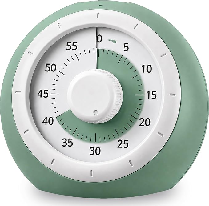 Visual Timer for Kids, 60-Minute Silent Countdown for Classroom, Home, Office, Kitchen, Rainbow Pattern Desk Timer, Time Management Tools with Silent Operation, Pomodoro Timer (Green)