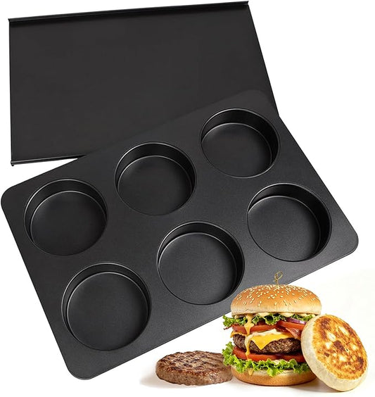 6 Cup Straight Side Jumbo English Muffin Cupcake Pan with Lid, Nonstick Hamburger Burger Bun Mold Muffin Pan for Baking Egg Sandwich Frittata Cinnamon Roll Focaccia Quiche Pancake