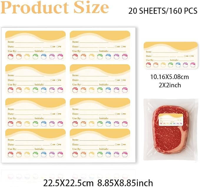 160 Pcs Date Label Stickers, Warm Color Removable Labels Food Safety Date Sticker Self-Adhesive Practical Stickers for Bottle Refrigerator Container