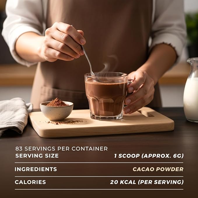 Gya Tea Co Cacao Powder 1.1 lb (17.64 oz) - Unsweetened & Rich Dark Chocolate Flavor for Hot Chocolate, Baking, Smoothies - Non-GMO, Gluten-Free, Vegan Friendly, Keto Diets