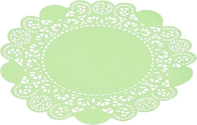 Pastry Tek 6 x 6 Inch Paper Lace Doilies, 100 Disposable Table Doilies - Elegant Lace Finish, Long Lasting, Green Paper Doily, for Pastries, Cupcakes, Desserts - Restaurantware