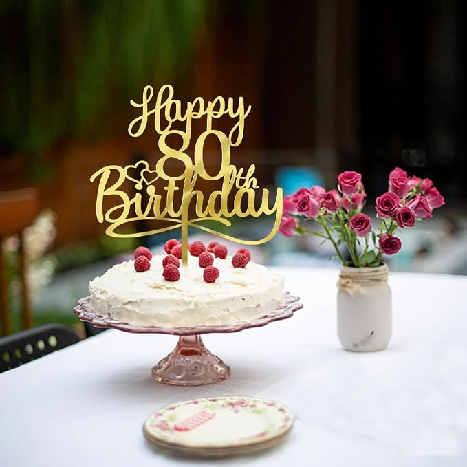 Sleyberoy Acrylic Happy 80th Birthday Cake Topper- Hello 80,Cheers to 80 Years,80th Anniversary/Birthday Party、 men and women Happy eighty Birthday Selected cake decoration (80th)