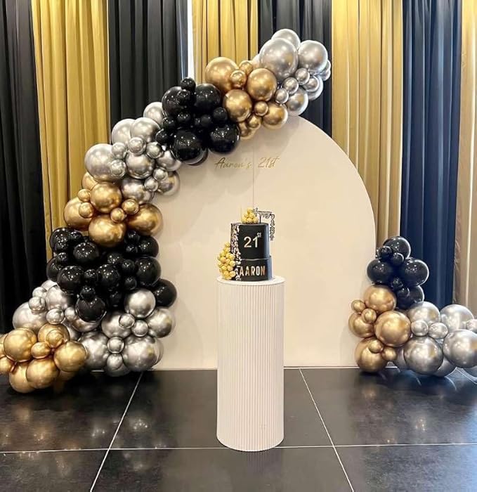 Black Gold and Silver Balloon Arch Garland Kit 153pcs with Star, 22 18 12 10 5in Different Size Black Gold Sliver Balloons for Birthday Anniversary 2026 Graduation New Year Party Decoration