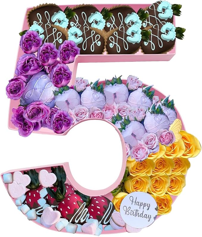 12inch Cardboard Number Fillable Food Tray Box for Charcuterie, Cupcake Arrangement,Birthday Anniversary (Pink 5)