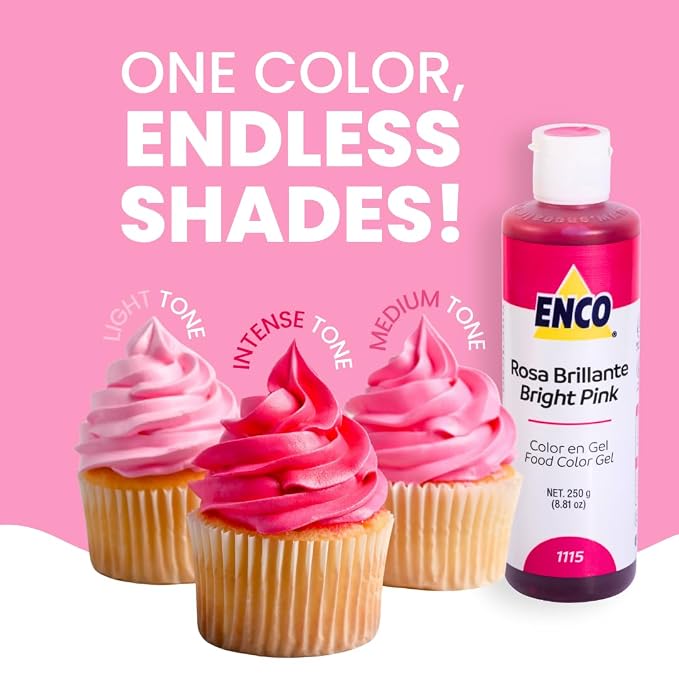 ENCO Food Coloring Gel Bright Pink 8.8 oz (250g) Concentrated, Vegan