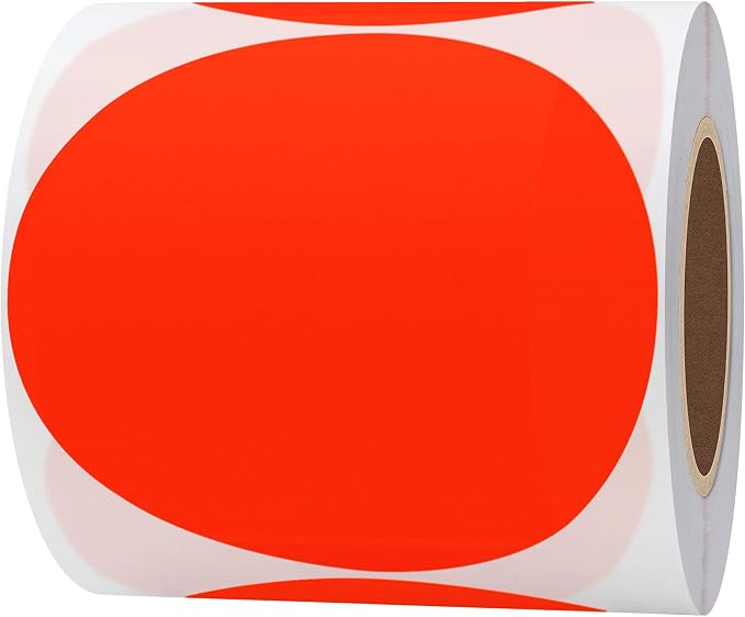 Hybsk Round Color Coding Circle Dots Labels Warehouse Inventory Organizer Stickers (4 inch, Fluorescent Red)