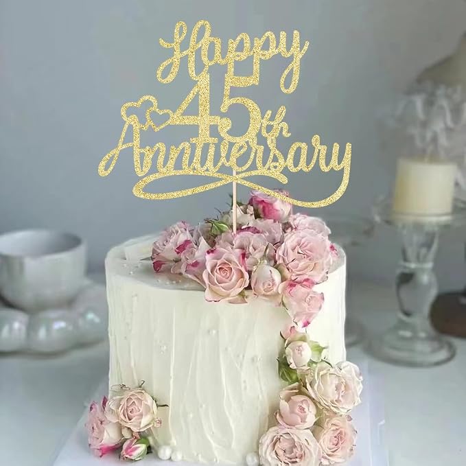 Sleyberoy Glitter Happy 45th Anniversary Cake Toppers - Wedding Party Decorations for Company, Birthday, 6=45th Wedding Anniversary