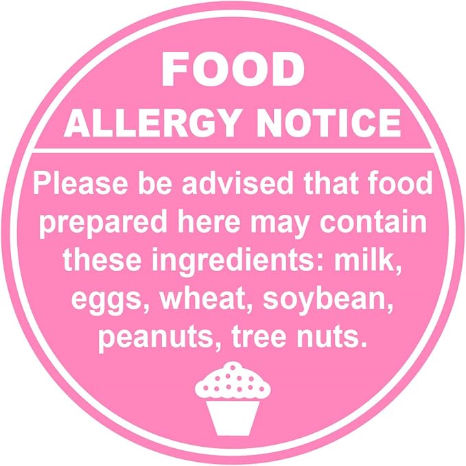 Allergy Warning Sticker,1.5inch 300pcs Round Pink Allergy Warning Sticker for Cake Shop,Party,Restaurants