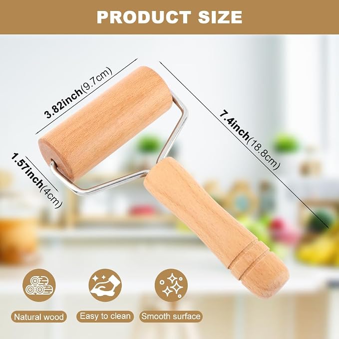 Wood Rolling Pin For Pastry Pizza Dough,Dumpling Pasta, Non Stick Dough Roller (Wood)