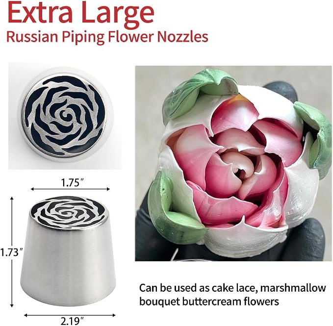 Extra Large Russian Piping Tips - Stainless Steel Flower Nozzles Set for Cake Decorating, Rose & Floral Icing Tips for Cupcakes, Cookies Professional Baking Tools (XXL, Style 48)