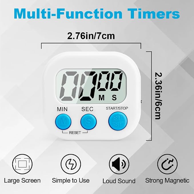 Digital Kitchen Timer, 6 Pcs Classroom Timers for Kids Teacher, Magnetic Countdown Minute Simple Timer for Cooking Study Exercise Game Baking Reading Gym Meeting Work Task (Blue/Green/White)