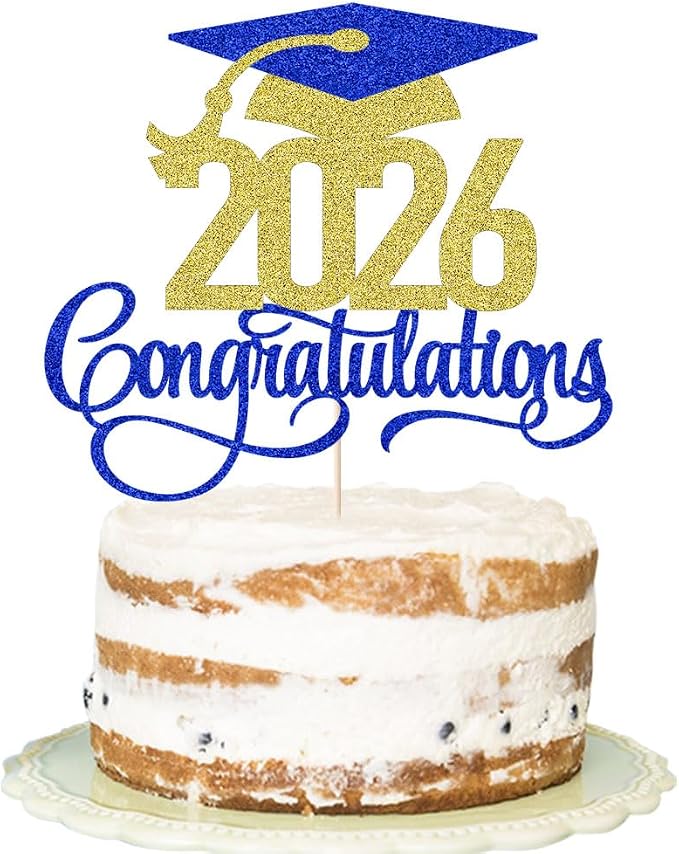 Dark blue gold 2026 Congratulations Graduation Cake Topper,Congrats Grad Cake Decor - 2026 High School/College/Senior Graduation Party Decorations Supplies