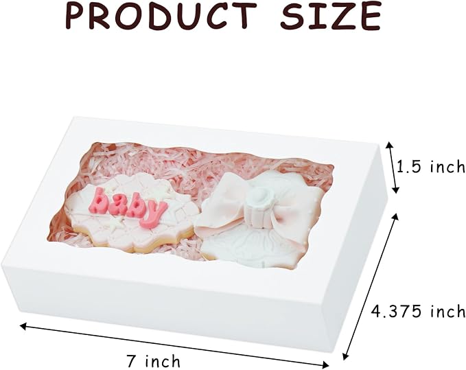 XINHPKGG 20 Pcs Cookie Boxes 7" x 4 3/8" x 1 1/2" Inch Bakery Boxes with Window Treat Box Dessert Box for Wedding Party Mother's Day - White