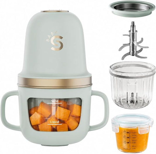 SosekiBaby Solo Baby Food Maker,Mini Food Processor Set,316 Stainless Steel Blades,10oz Glass Baby Puree Blender for Fruit, Vegatable & Meat,2-Speed Control,BPA-Free,Green
