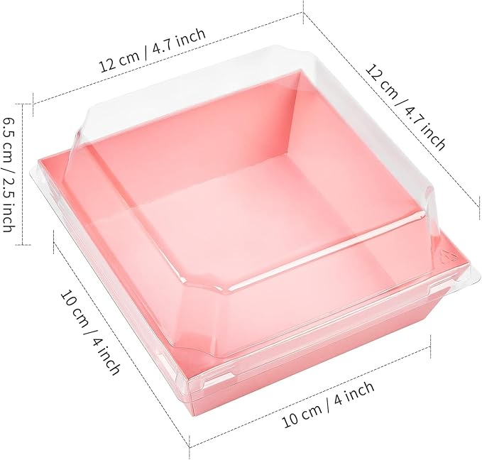 Kucoele Charcuterie Boxes with Clear Lids, 4 Inches, 100 Pack, Pink | Disposable, Paper, Food Containers, For Sandwich, Cookie, Dessert, Cupcake, Chocolate Covered Strawberry