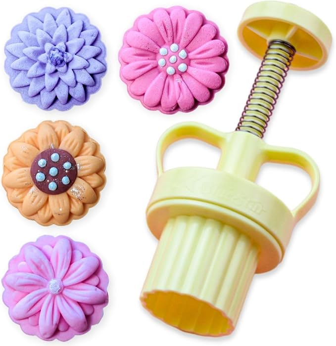 Floral Mold Press For Cookies and Pastries, Hand Press, Bluestar MAX - 4 Piece Flower Stamp and Mold Kit for Cake Decorating - Daisy, Gerbera, Chrysanthemum and Sunflower Themes