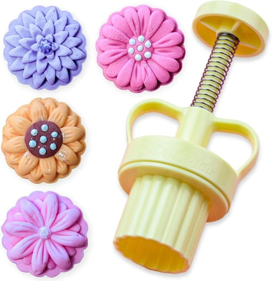 Floral Mold Press For Cookies and Pastries, Hand Press, Bluestar MAX - 4 Piece Flower Stamp and Mold Kit for Cake Decorating - Daisy, Gerbera, Chrysanthemum and Sunflower Themes