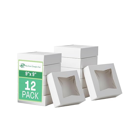 SCT White Window Bakery Box (12 Pack) 9x9x2.5, Auto Pop-Up Containers for Pies, 9 inch Bakery Tray, Cookie Pack with Window, Disposable Cake Box 24133-12