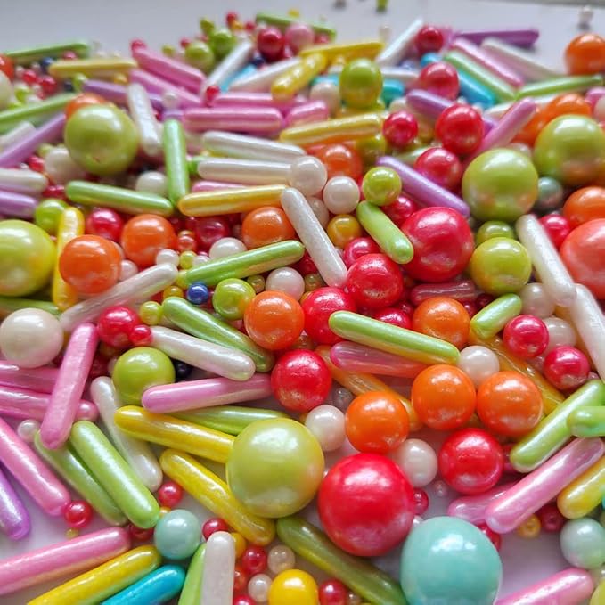 Edible Multicolor Pearl Sugar Sprinkles Candy Mix Size Baking Edible Cake Decorations Cupcake Toppers Cookie Decorating Wedding Party Valentine Halloween Christmas Supplies 85g/3oz