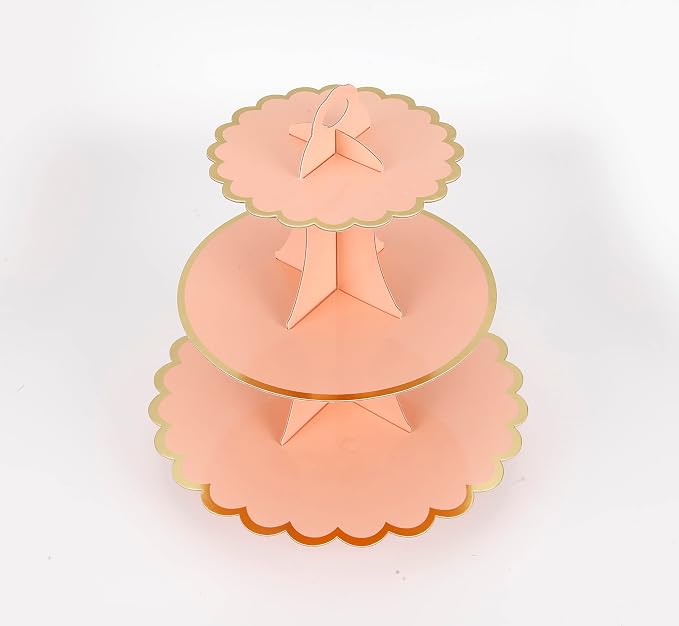 YLDW Cupcake Stand with Lace Trim, 3-Tier Cupcake Stand Display, Cardboard Cup Cake Tower Stand, Disposable Dessert Stand for Birthday Tea Party Baby Shower Treat Decorations, Orange Pink