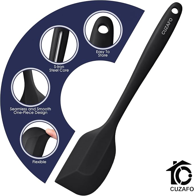 Heat Resistant 600℉ Silicone Spatula, BPA Free Mixing Spatulas set Dishwasher Safe for Nonstick Cookware, Black