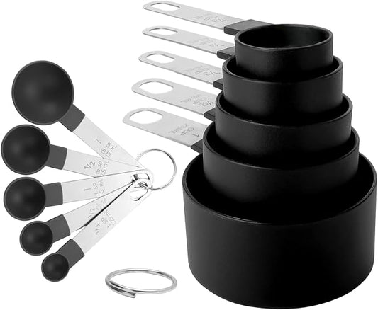 Measuring Cups and Spoons Set, 10-Piece, black | Stackable Nesting Design, Stainless Steel Handles, For Cooking, Baking & Meal Prep