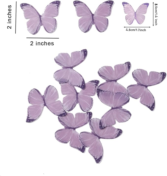 48Pcs 2" Purple Edible Butterflies Cake Toppers Wafer Glutinous Paper Butterfly for Cake Cupcake Decoration Colorful Small Pastel Cupcake Topper Decoratings for Wedding Birthday Baby Shower(Mix Size)