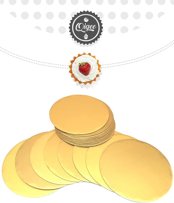 qiqee 10 Inch Gold Cake Boards Round 40-Packs Circles Rounds Base Food-Grade Cardboard Cake Plate（Thinner But Stronger