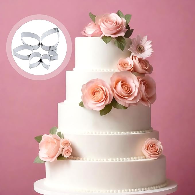 7Pcs Cutter Set Penta Angel Stainless Steel Cake Cookie Cutter Molds Flower Petal Fondant Teardrop Shaped Cake Cookie Pastry Baking Molds for Cupcake Topper Decoration