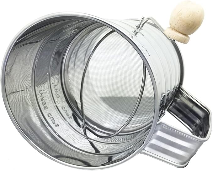 Stainless Steel 3 Cups Flour Sifter for baking | Rotary Hand Crank Powdered sugar shaker and flour duster|