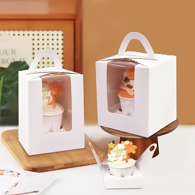 Bakepacker Individual Cupcake Boxes with Window 60 Count White Single Cupcakes Box 3.6 X 3.6 X 4.3inch Cupcake Carrier