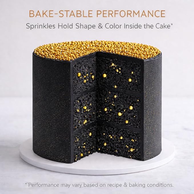 Confect Gold Sprinkles – Premium Metallic Gold Pearl Cake & Cupcake Sprinkles (4.2 oz) – Bake Stable, Soft Chew, No Synthetic Dyes – Edible Decorating Sprinkles for Cookies & Baking