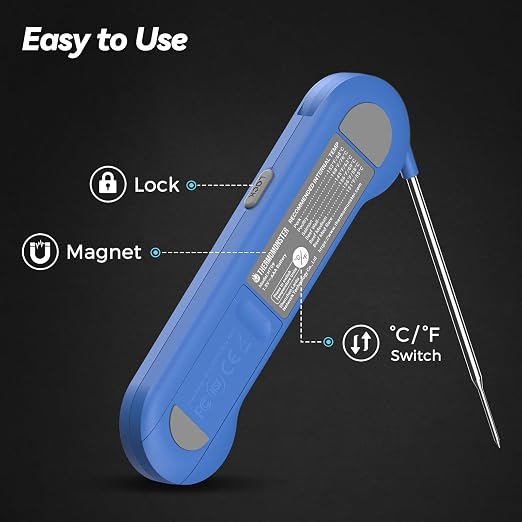 0.5 Sec Instant Read Meat Thermometer Digital with ±0.5℉ Precision, Food Thermometer for Cooking Kitchen Gadgets, Oven Grill Candy BBQ Essentials Accessories, Gifts for Him Dad Men Birthday, Blue