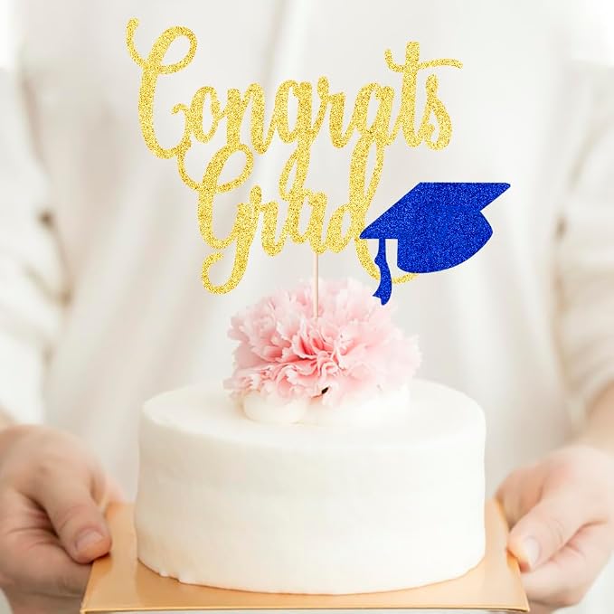 Congrats Grad Cake Topper,2026 Graduation Cake Topper, Congrats Grad Decorations,2026 High School/College/Senior Graduation Party Decorations Supplies. (Congrats Grad Gold dark blue)