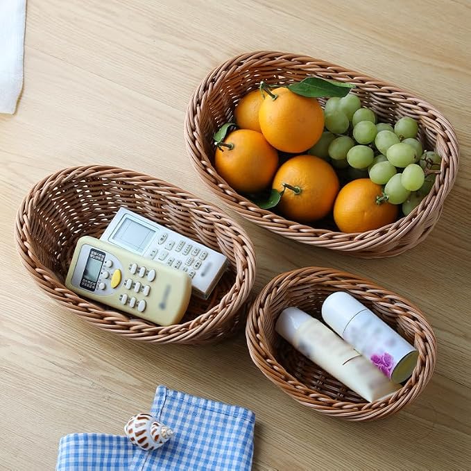 Ochine Vintage Multipurpose Handwoven Rattan Storage Basket, Wicker Basket Picnic Basket, Handmade Woven Nesting Bread Baskets for Organizing, Serving, Kitchen, Bedroom, Bathroom