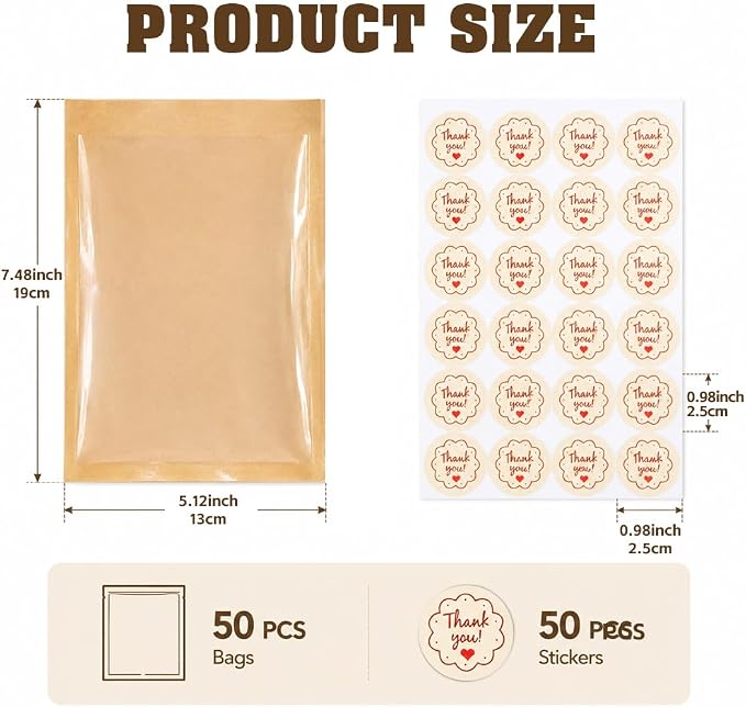 Cookie Bags with Seal(5.1x7.5 Inch) 50 PCS Sealable Bakery Bags for Bread Treat Snack Baked Goods Pastry Donut Cookie Bake Sale Packaging Heat Seal Farmstand Small Business Party Favors Supplies