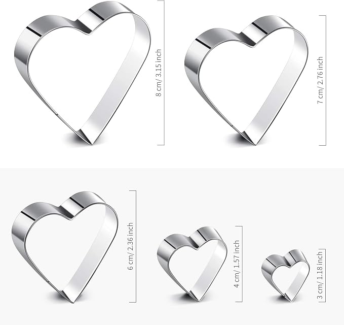 Patelai 5 Pcs Heart Shape Cookie Cutter Set 5 Size Small Heart Cookie Cutter for Valentine's Day Love Shaped Mold for Sandwiches, Biscuit (3.15" 2.76" 2.36" 1.57" 1.18")